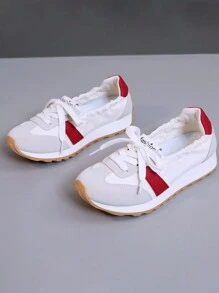 1 双女式多功能运动休闲帆布便鞋，圆头，系带，春/秋 - 紅色 - 查看 5