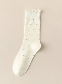 6 pares de calcetines con dobladillo de encaje a lunares para mujer, calcetines de media caña a lunares con dobladillo con volantes, para otoño/invierno - Multicolor - Ver 4