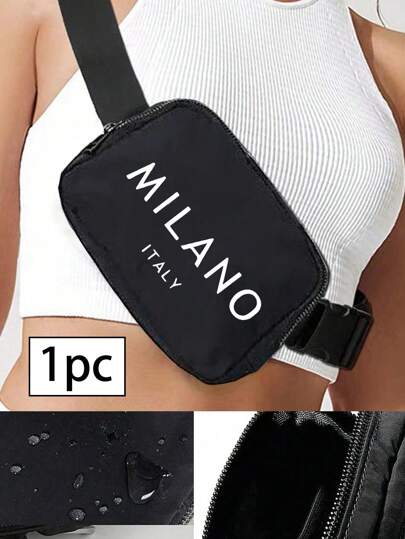 1pc Milan Italy Pattern Mini Crossbody Bag, Adjustable Strap Italy Print Waist Pack, Nylon Small Fanny Pack, Waterproof Sports Fitness Pouch, Multifunctional Crossbody Chest Bag, Small Waist Pack, Suitable For Workout, Running, Travel, Hiking