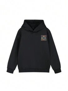 1 pieza Sudadera con capucha informal estampada para niñas preadolescentes, forro térmico cálido, parte superior suelta, colores vibrantes para traer alegría y felicidad, adecuada para estudiantes y adolescentes jóvenes, otoño/invierno