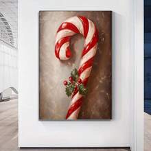 1pc Wrapped Wooden Frame Candy Cane Christmas Oil Painting, Rustic Christmas Wall Art, Christmas Decor, Candy Cane Holiday Winter Decor, Vintage Christmas