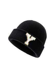1 pieza Gorro de punto para niños con 26 letras del alfabeto, gorro de punto personalizado cálido para bebés e infantes, adecuado para uso diario de niños y niñas
