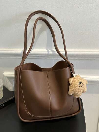 Vintage &Retro Bag Ladies' Fashionable Casual All-Match Pu Solid Color Stitching Large Capacity Handbag Tote Shoulder Bag, School Bag, Large Capacity, Portable, Classic Casual, Business Casual, For Teen Girls Women College Students, White-Collar Workers, Perfect For Work, Back To School, Middle School, High School, College, Vacation, Retro Inspired Bag For Women, New Fashionable Big Bags For Women