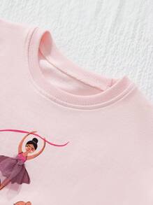 Young Girl  Long Sleeve Sweatshirt With Cute Ballet Girl Printed Design, Fashionable For Autumn And Winter - Pink - View 3