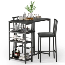 3 Piece Dining Table Set, Bar Table And Chairs For 2 With 3 Storage Shelves, Kitchen Table And Chairs For 2 With Pu Cushion Chairs & Thick Wood Top - 黑色 - 查看 2