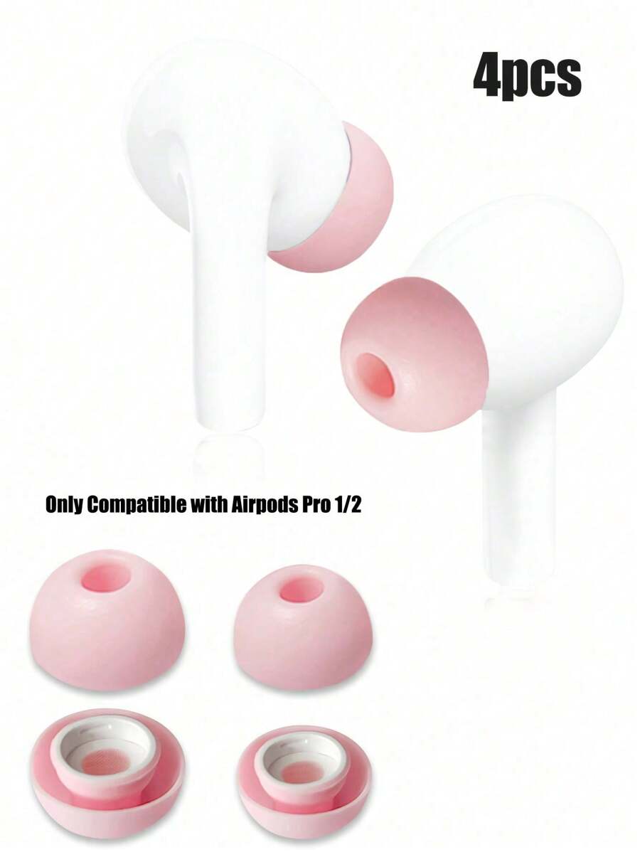 4pcs Silicone Earphone Eartips, 2 Large & 2 Medium, Compatible With AirPods Pro, Pink - Pink - View 1