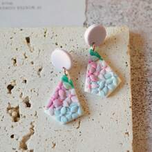 1 Pair Handmade Elegant Geometric Ditsy Floral Lavender Mixed Color Ceramic Earrings, Suitable For Women's Daily Work And Holiday Wear, Gift