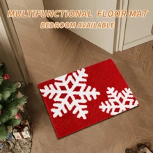 1pc Christmas-Themed Absorbent Non-Slip Bathroom Mat ,Snowflake Design- Perfect For Living Room, Bedroom Decor & Holiday Gifts Home Bathroom Decor Bath Rug Floor Carpet Outdoor Rug Door Mat Fall Decor Bathroom Accessories Back To School Entryway Decor - Red - View 8