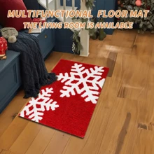 1pc Christmas-Themed Absorbent Non-Slip Bathroom Mat ,Snowflake Design- Perfect For Living Room, Bedroom Decor & Holiday Gifts Home Bathroom Decor Bath Rug Floor Carpet Outdoor Rug Door Mat Fall Decor Bathroom Accessories Back To School Entryway Decor - Red - View 7