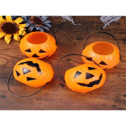 Halloween Handheld Pumpkin Bucket, Smiling Face Handheld Pumpkin Candy Can Halloween Party Decoration, Festival Celebration Decoration