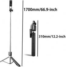 1700mm 无线自拍杆三脚架，可伸缩折叠独脚架，兼容 iOS 和安卓智能手机，稳定适用于直播、Vlog、家庭聚会、圣诞派对、户外活动、采访等。 - 黑色BD-17 - 查看 3