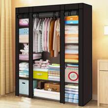 PRACTICAL FABRIC CANVAS WARDROBE HANGING RAIL SHELVING CLOTHES STORAGE CUPBOARD - Black - View 2