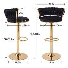 VECELO Bar Stools Set Of 2/Set Of 4, Adjustable Barstools Counter Height Stools With Back And Arm, Velvet Woven Kitchen Island Stools W/Gold Metal Leg & Base, 360° Swivel Bar Chair