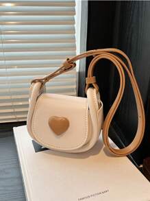 迷你时尚斜跨包，简约心形马鞍包 - 白色 - 查看 5