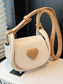 迷你时尚斜跨包，简约心形马鞍包 - 白色 - 查看 4