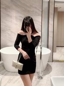 Women's Fashion Rhinestone Decor Satin Box Clutch Evening Bag, For Formal Party, Christmas Ball, And Cocktail - Champagne - View 8