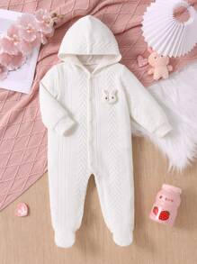 MommBaby Baby Girl Cute Rabbit Pattern Hooded Jumpsuit, Fashion Simple Style Playsuit For Outdoor - White - View 1