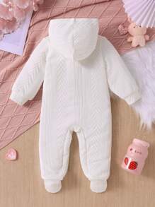 MommBaby Baby Girl Cute Rabbit Pattern Hooded Jumpsuit, Fashion Simple Style Playsuit For Outdoor - White - View 2