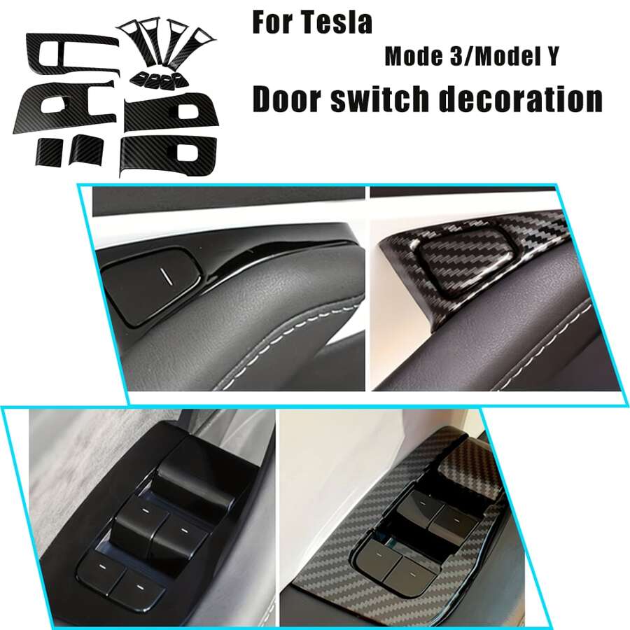 14 件特斯拉配件装饰适用于 3 21-23 中央控制台门打开按钮贴纸手柄包裹窗户开关包裹材料 ABS 哑光碳