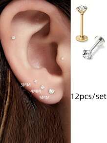 6/12 件耳环软骨穿孔首饰耳屏小耳环女士 - 小鑽石耳環 - 查看 11