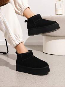 Women's Fuzzy Boot 1.97 Inch Classic Platform Snow Boots Genuine Suede Leather, Ankle-Height, Memory Foam Insole, Lightweight Anti-Slip Outsole For Indoor And Outdoor Wear Halloween Christmas Holiday Festive Winter Black Boots - 黑色 - 查看 9