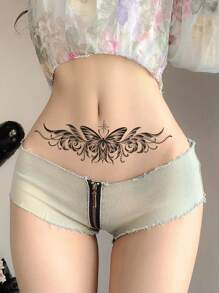 1pc Black Butterfly Tattoo Sticker, Floral Print, Chic Realistic Temporary Tattoo For Women, Suitable For Back, Chest, Abdomen, Perfect For Parties And Music Festivals,Sketch Style - Black - View 5