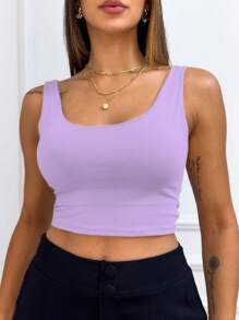Kit 2 Top Cropped Feminino Regata Alcinha Verão Forrado Supplex Básico - Amarelo e Lilás - Visão 2