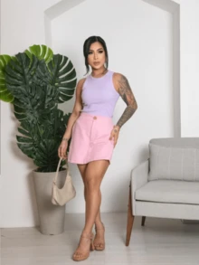 Women's Summer Round Neck Tank Top - 紫丁香色 - 查看 1