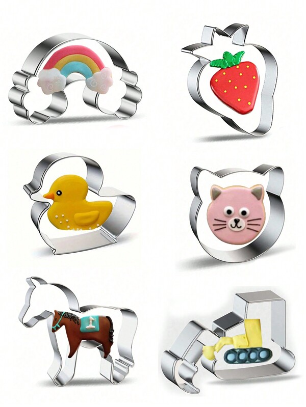 قاطع بسكويت على شكل قط من الفولاذ المقاوم للصدأ رسوم متحركة حيوانية قطعة واحدة، قالب خبز حفارة الفراولة