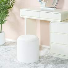 Ghế đôn tròn Boucle có ngăn chứa đồ, ghế trang điểm bọc nhung đa năng, ghế đệm mềm có nắp tháo rời, ghế đẩu nghỉ ngơi hiện đại cho phòng khách, quà tặng phòng ngủ cho ký túc xá trở lại trường - trắng - Xem 2