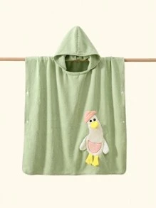 1pc Infant/Toddler Hooded Coral Fleece Bath Towel With Cute 3D Goose Cartoon Decor, All Season