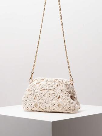 花卉镂空编织包、金属链条斜挎包、女士礼服派对手拿包、优雅晚装包、波西米亚沙滩包、节日休闲钱包、派对化妆包（图案随机）