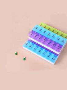 1pc/2 Rows 14 Grid Blue&Purple Pill Box, Convenient Portable Mini Travel Large Capacity Moisture-Proof Sealed Easy To Distinguish Morning & Night Tablet Capsule Vitamins Organizer Box With Braille Identification, 1 Week 7 Days AM&PM Medicines Dispenser, Material
