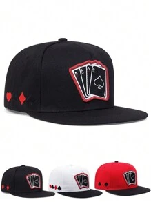 1pc Men's Fashionable Poker A Embroidery Hip Hop Cap, Fashionable Outdoor Adjustable Sun Protection Unisex Baseball Cap Snapback Hat For Spring And Autumn Travel, Beach Party Halloween