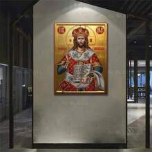 1 件东正教基督君王主耶稣圣像帆布壁画，墙面装饰，无框架 - 金色 - 查看 15