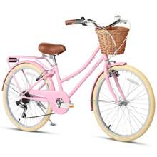 Glerc Missy 24" 26" Inch Girl Cruiser 6-Speed Hybrid City Bicycle For Youth Over 8 Years Old With Wicker Basket & Lightweight, Multiple Colors