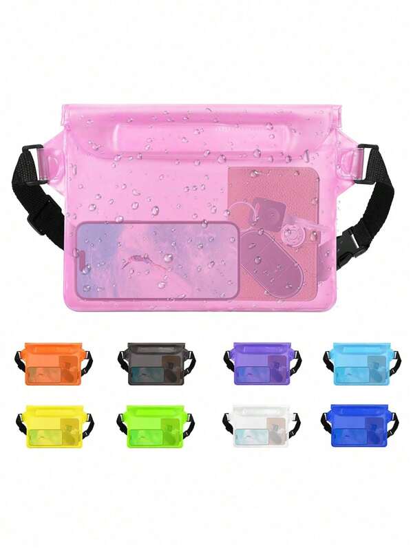 5/3/1 pieza Bolsillo para teléfono de gran capacidad y resistente al agua, bolsa de cintura impermeable de triple capa con pantalla táctil, adecuada para natación, rafting y buceo. Estuche impermeable para teléfono, esenciales de playa, accesorios de playa, flotador de piscina