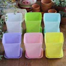 10/20pcs Colorful Mini Square Succulent Pot With Tray Plastic Flower Pot Plant Growing Container Suit For Home Garden Balcony Office - Multicolor - View 5