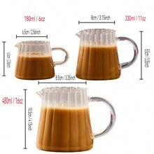 日式条纹玻璃咖啡壶尖头奶壶小奶杯意式咖啡杯奶壶微波炉加热厨房用品