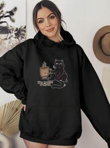 Angry Cat Sweatshirt Blouse Coffee Kitten Caffeine  1995 Flow Fx - Black - View 4