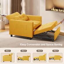 3 In 1 Adjustable Sleeper Sofa Chair Bed, Pull Out Sleeper Bed, Adjustable Backrest Recliner, Convertible Folding Lounge Sofa, Suitable For Living Room, Bedroom, Office And Other Small Spaces - 黃色 - 查看 6