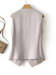 Women's Solid Color V-Neck Jacket, Slim Fit, Fashionable Commuter, Ladies' Vest, Spring Autumn - Apricot - View 2