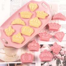 Crown Cookie Cutter-8 Pieces Plastic Prince King Queen Princess Cutters Fondant Crown Shaped Biscuit Cutter Set - Crown Beach 8-pack - View 6