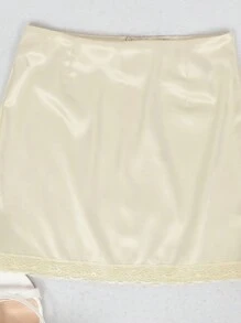 Minifalda de tirantes con dobladillo de encaje - Blanco - Ver 1