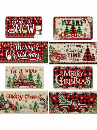 2pcs Christmas Kitchen Rug Set, Santa Claus Entrance Mat, Buffalo Plaid Anti-Slip Shaggy Rug, Christmas Home Decor, Snowman Holiday Decoration Carpet Home Bathroom Decor Outdoor Rug Door Mat Fall Decor Bathroom Accessories Back To School Entryway Decor