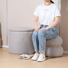 Round Ottoman With Storage Set Of 2, Boucle Vanity Stool For Makeup, Boucle Round Storage Ottoman,Multifunctional Foot Rest Coffee Table Seat For Living Room, Bedroom - Xám - Xem 6