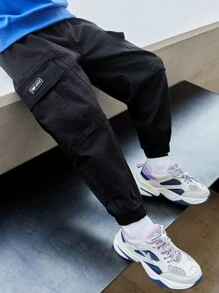 男童休闲工装裤春秋长裤百搭运动街头风适合大童 - 黑色 - 查看 7