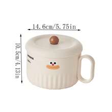 1 pieza Tazón de ramen con tapa y asa, lindo recipiente personal para almuerzo en la oficina, tazón de alta calidad para dormitorio estudiantil, regalo de Navidad - multicolor - Ver 9