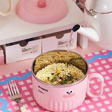 1 pieza Tazón de ramen con tapa y asa, lindo recipiente personal para almuerzo en la oficina, tazón de alta calidad para dormitorio estudiantil, regalo de Navidad - multicolor - Ver 5
