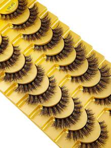 HBZGTLAD 10 对柔软蓬松自然纤长 3D 水貂假睫毛化妆套装，水貂睫毛延长睫毛条，睫毛，睫毛，假睫毛 - 自然纖長款 - 查看 4
